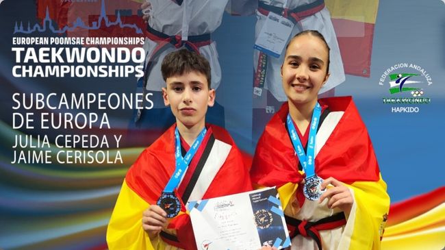 subcampeones de Europa poomsaes Julia Cepeda y Jaime Cerisola